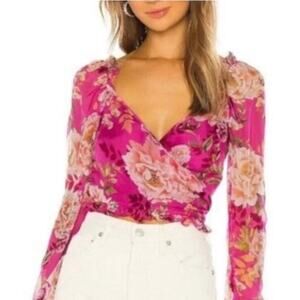 NWT Sau Lee PEGGY SATIN Frances Pink Floral Crossover Silk Top size 6 MSRP $489